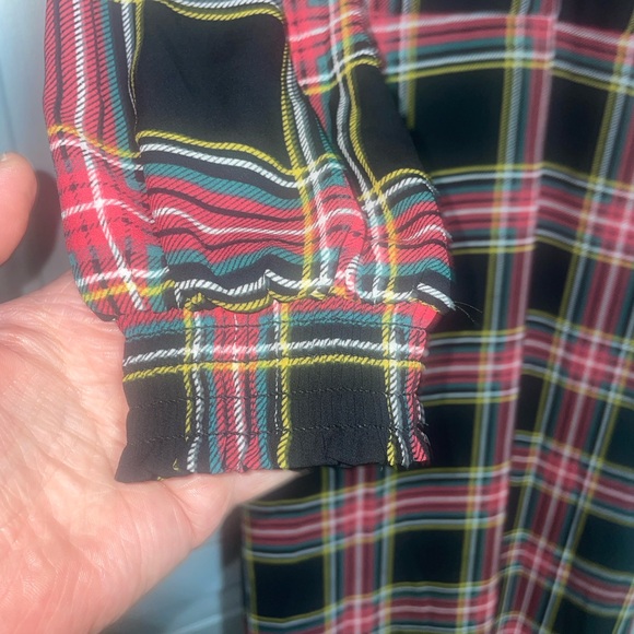 J. Crew Long sleeve midi dress with ruffle/smocked neck. Black tartan plaid - Picture 4 of 8